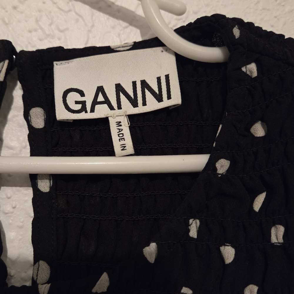 Ganni Black and White Polka Dot Long Sleeve Dress - Picture 10 of 11